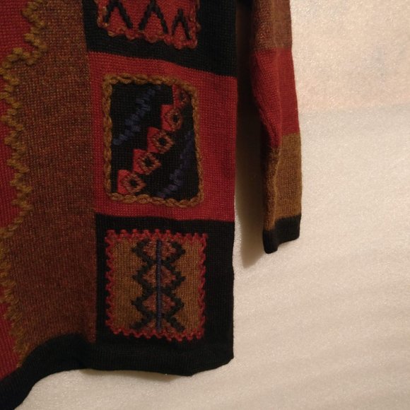 Alpaca Sweater 100% Peruvian Alpaca Tribal Knit Intarsia Sweater XS Fall/Winter - Picture 6 of 11